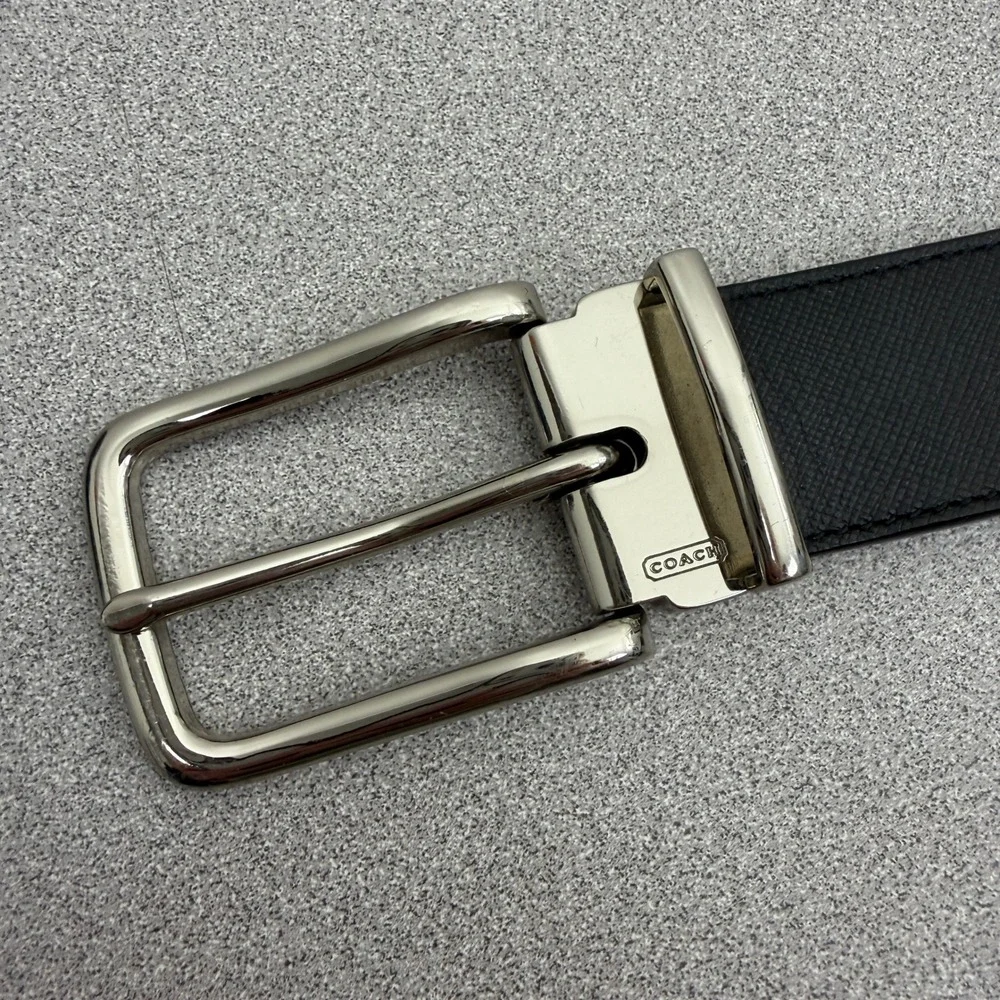 Coach Belt Mens 42 Black Brown Reversible Crossgrain Leather Silver Buckle